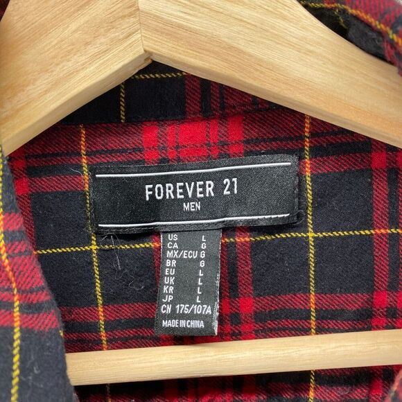 5/$45 Forever 21 Shirt Men L Large Red Plaid Button Up Collared Long Sleeve - Picture 5 of 8